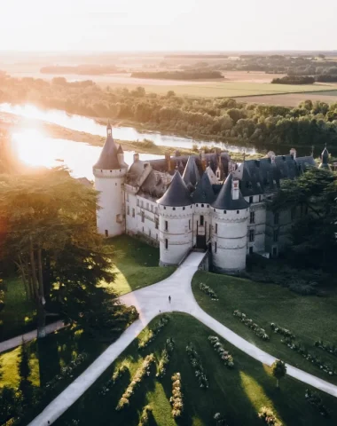Coucher de soleil sur le chateau, vu du ciel